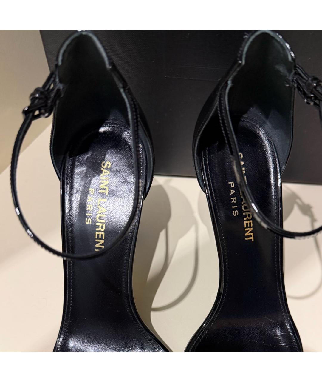 SAINT LAURENT Черные босоножки из лакированной кожи, фото 3