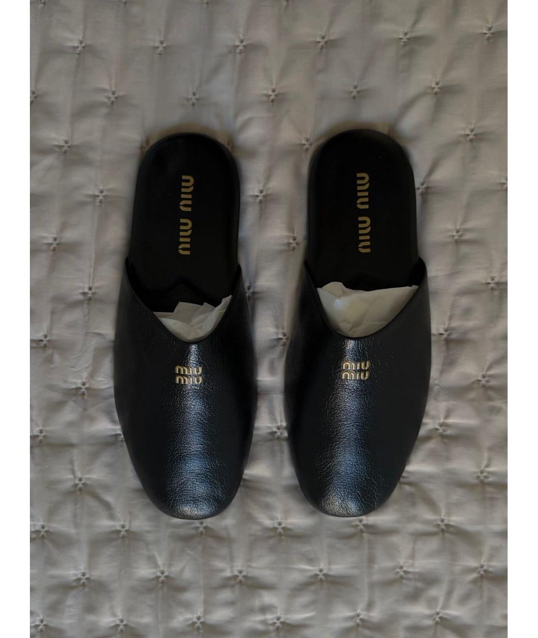 MIU MIU Черные кожаные мюли, фото 3