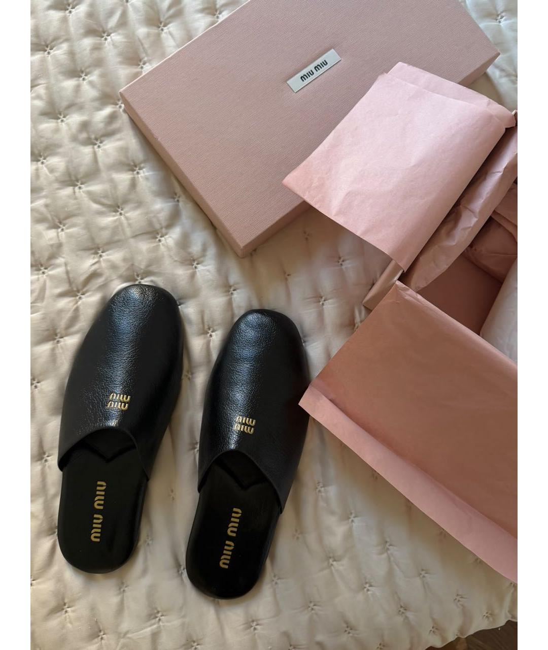 MIU MIU Черные кожаные мюли, фото 6
