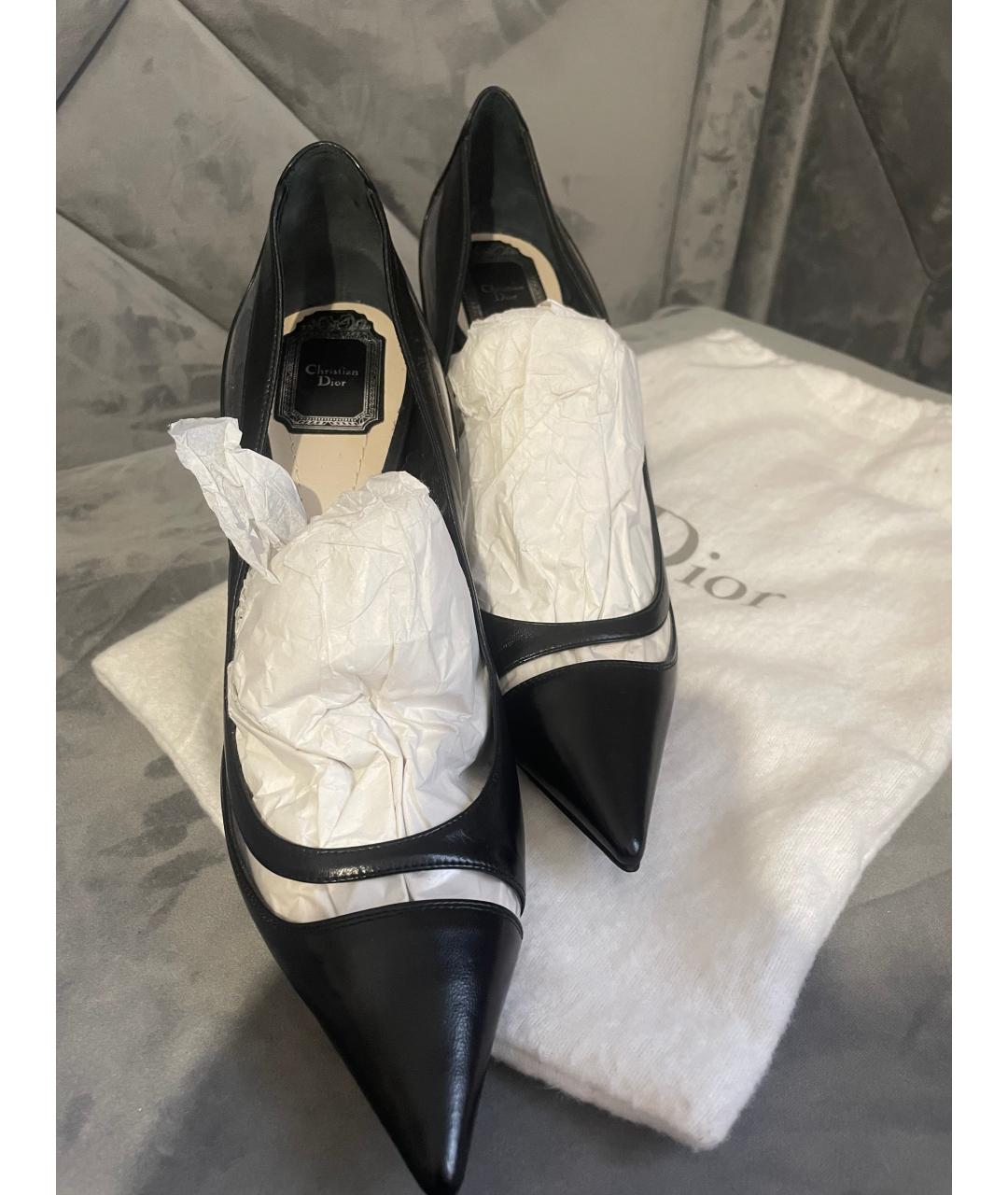 CHRISTIAN DIOR Черные кожаные лодочки на низком каблуке, фото 2