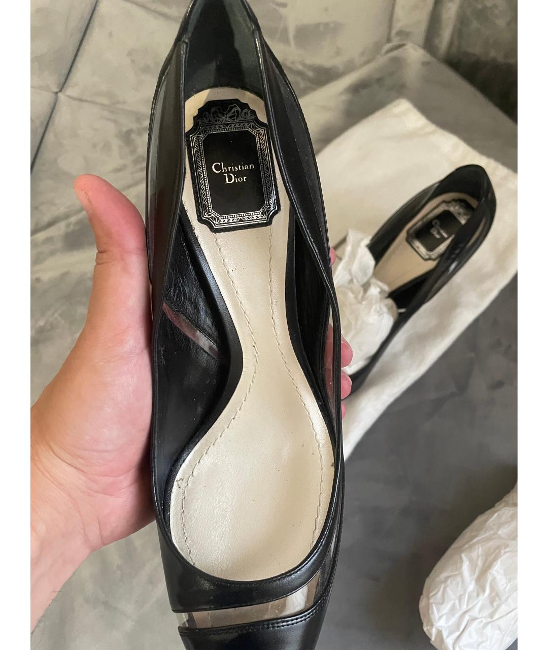 CHRISTIAN DIOR Черные кожаные лодочки на низком каблуке, фото 3