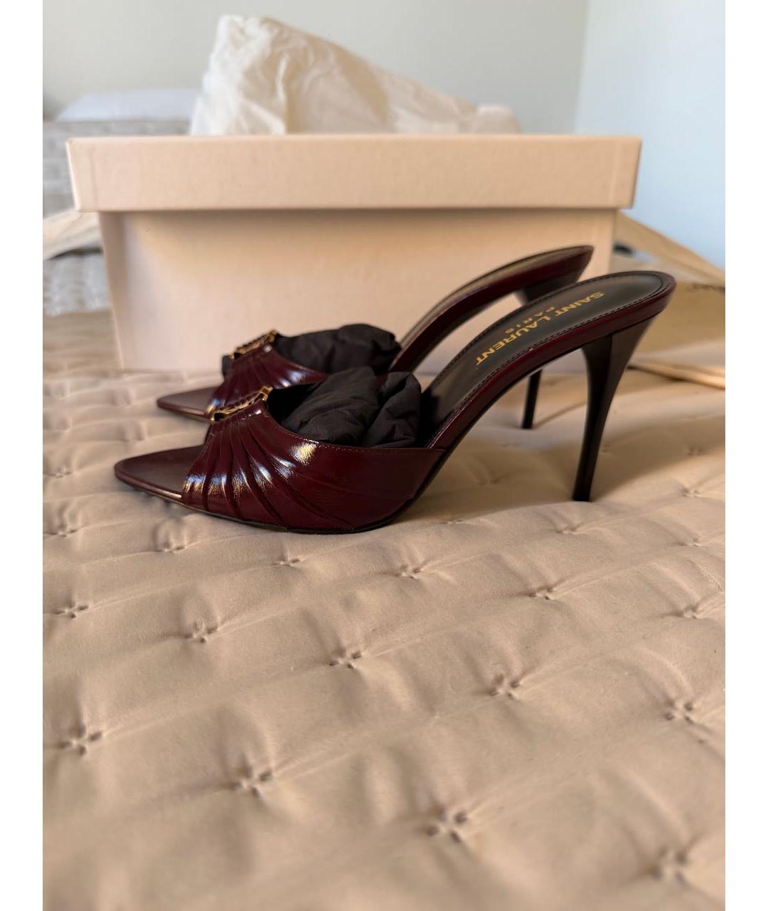 SAINT LAURENT Бордовые кожаные босоножки, фото 6