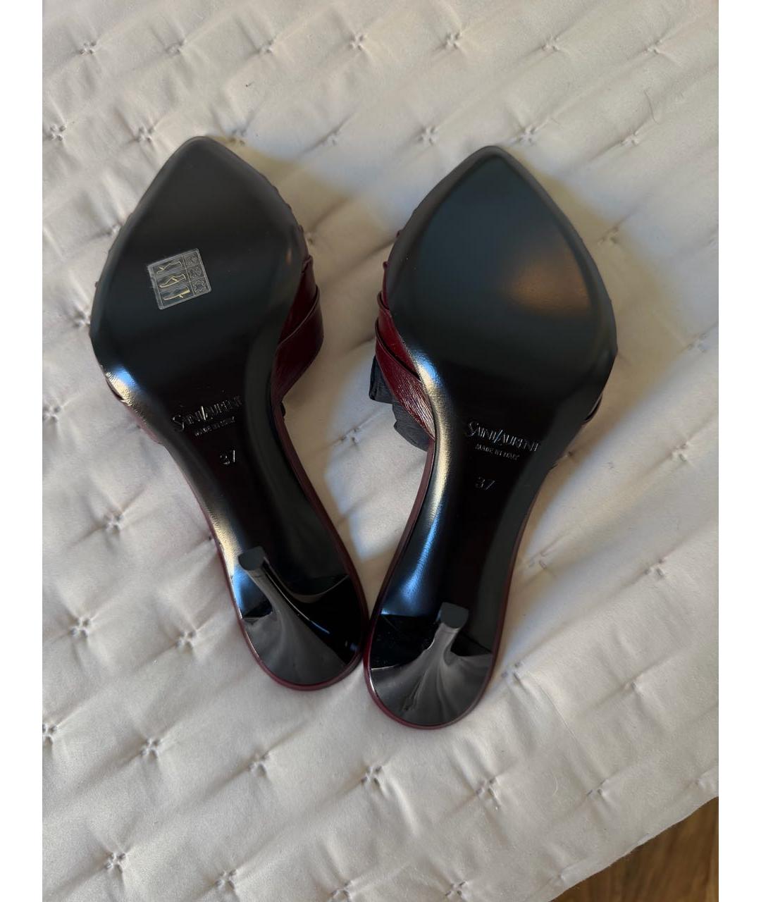 SAINT LAURENT Бордовые кожаные босоножки, фото 5