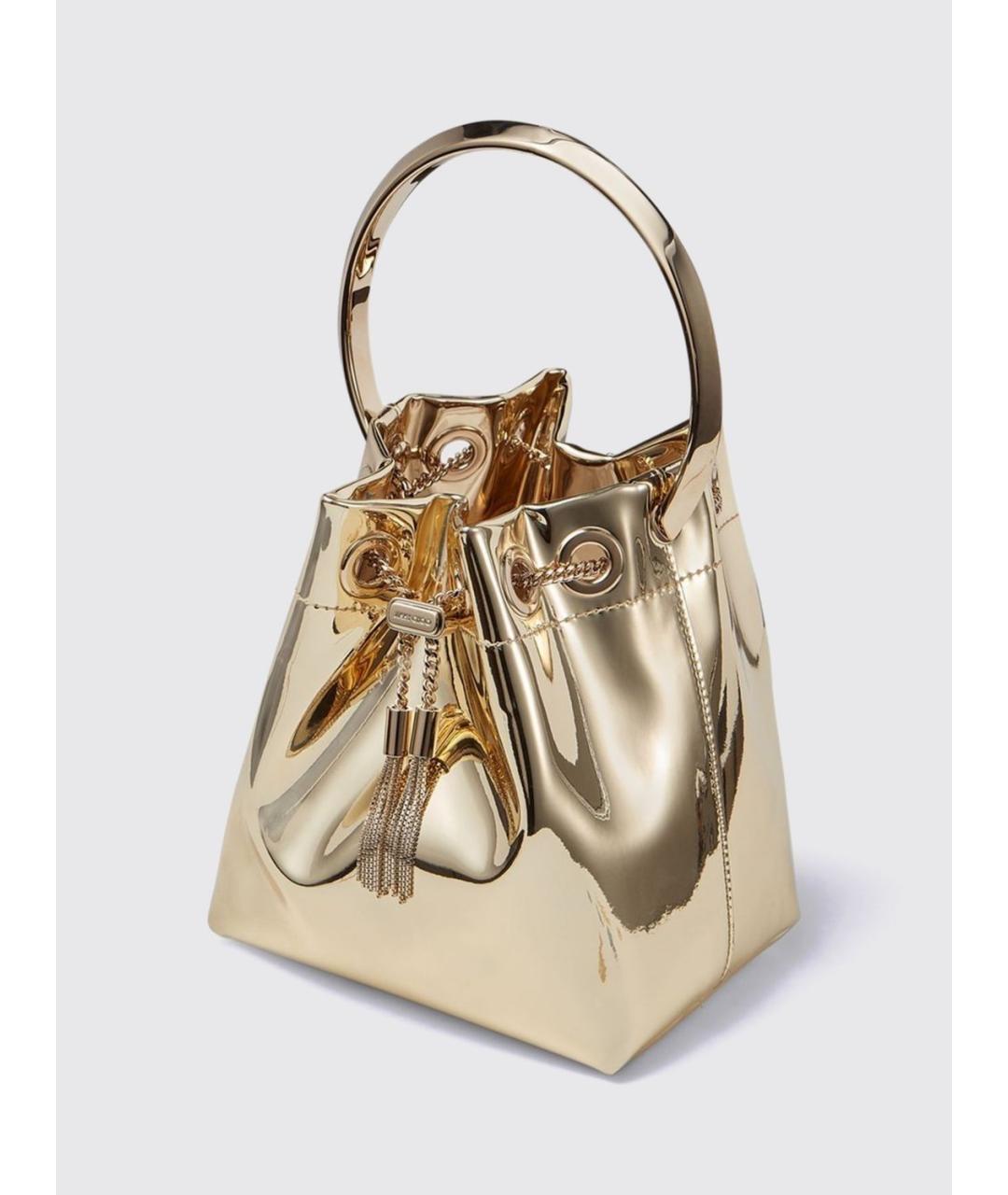 JIMMY CHOO Золотая тканевая сумка с короткими ручками, фото 4