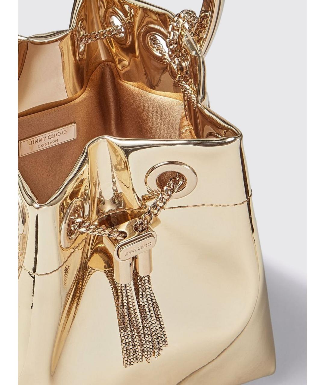 JIMMY CHOO Золотая тканевая сумка с короткими ручками, фото 5