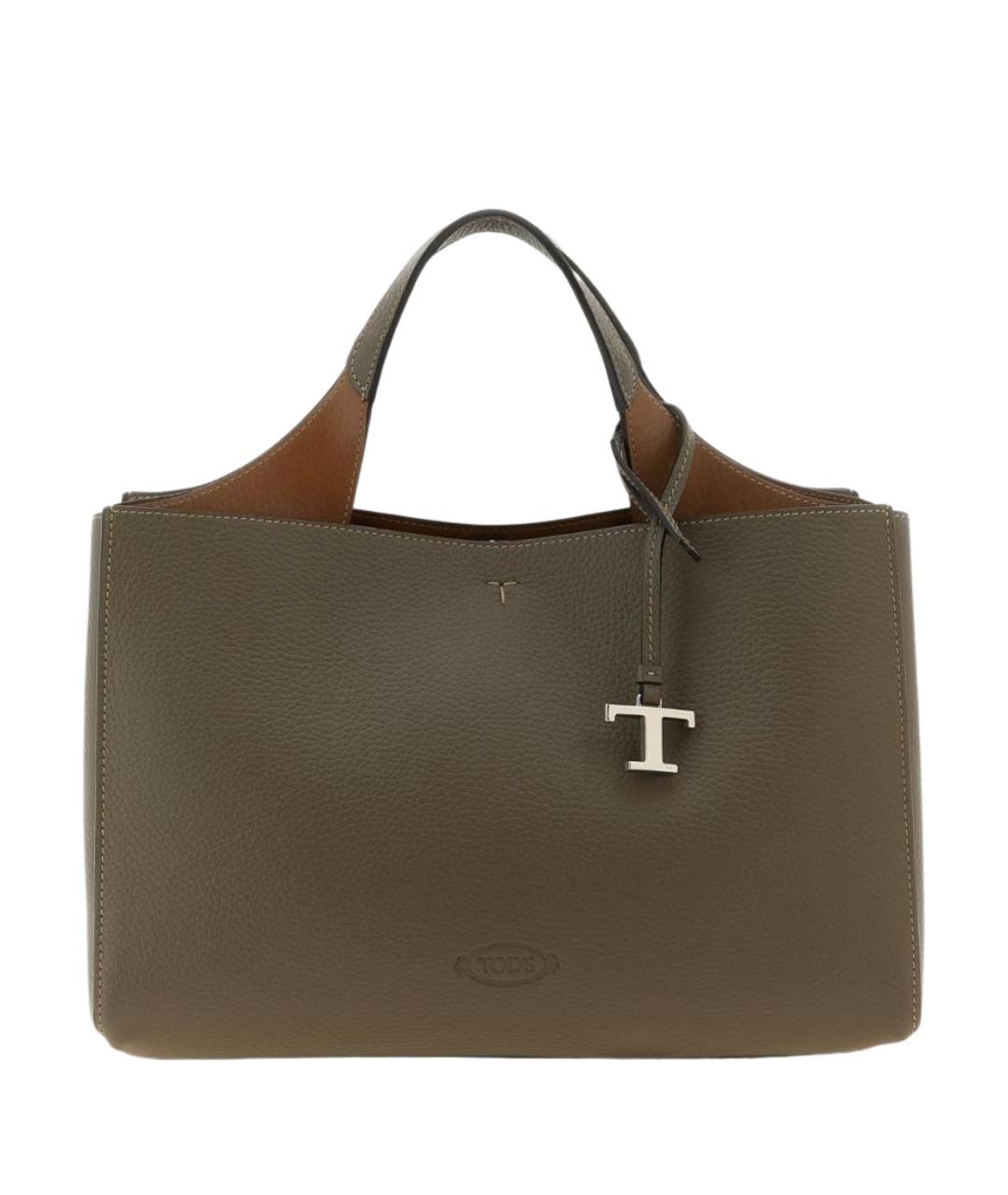 TOD'S Серая кожаная сумка тоут, фото 1