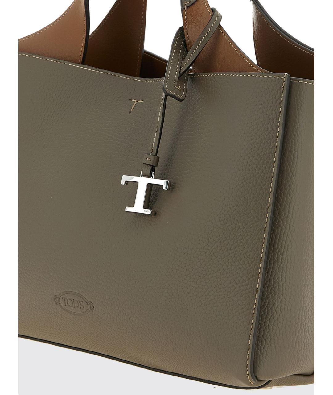 TOD'S Серая кожаная сумка тоут, фото 3