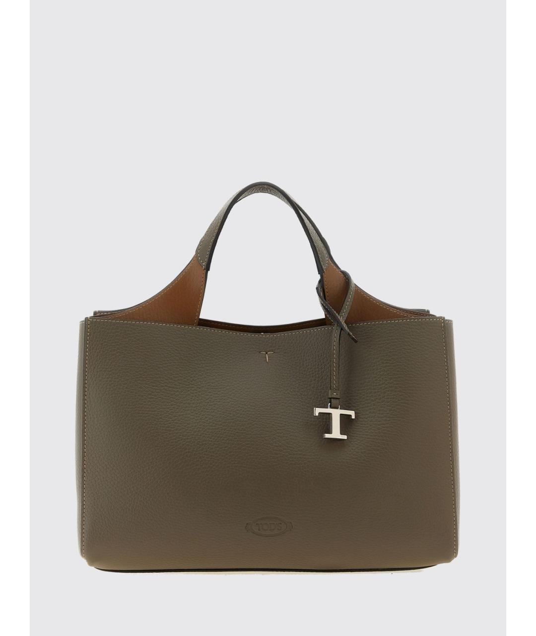 TOD'S Серая кожаная сумка тоут, фото 5