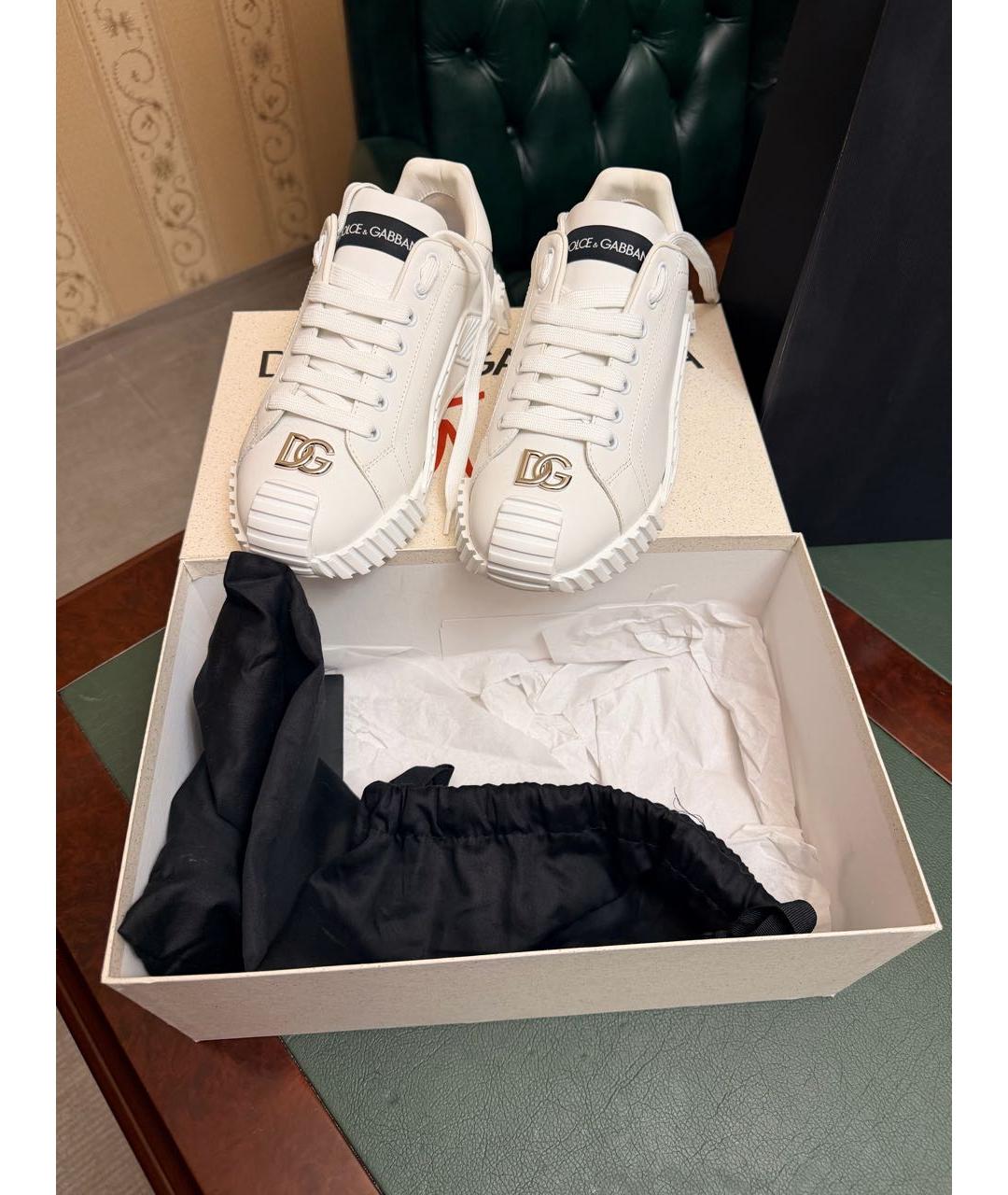 DOLCE&GABBANA Белые кожаные кеды, фото 6