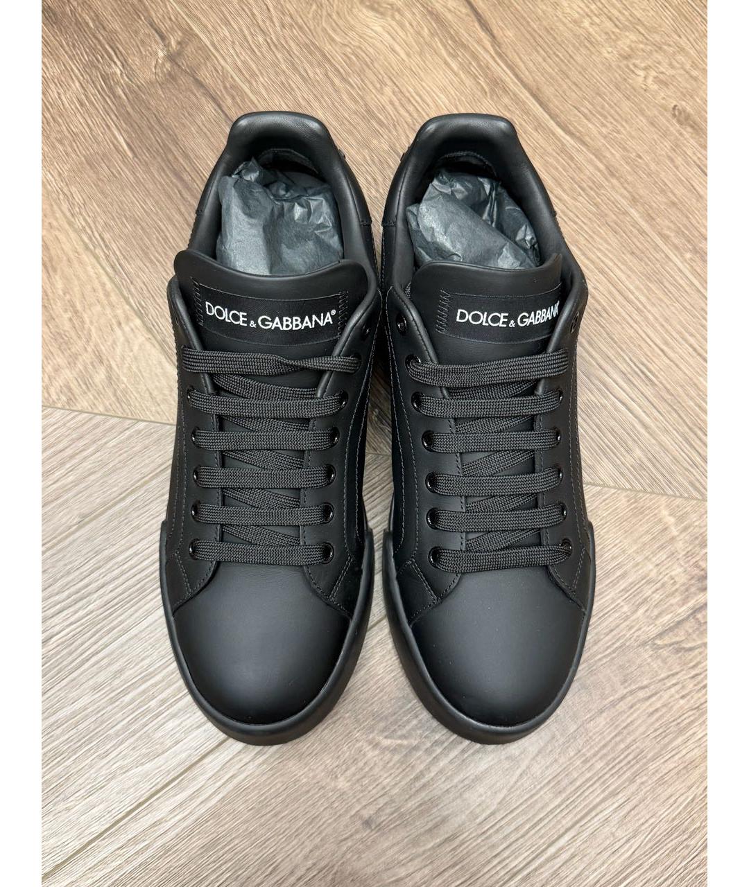 DOLCE&GABBANA Черные кожаные кеды, фото 3