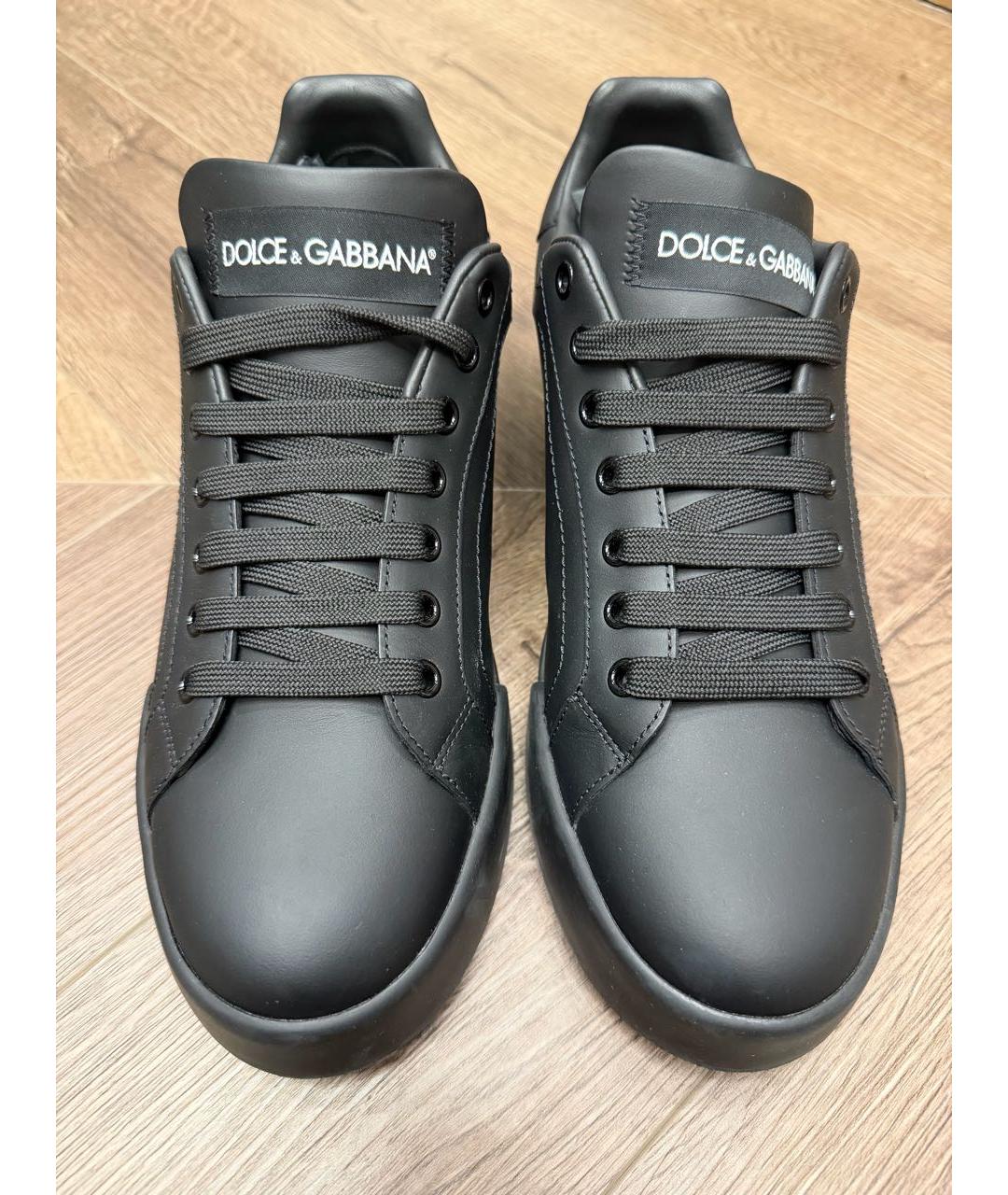 DOLCE&GABBANA Черные кожаные кеды, фото 2