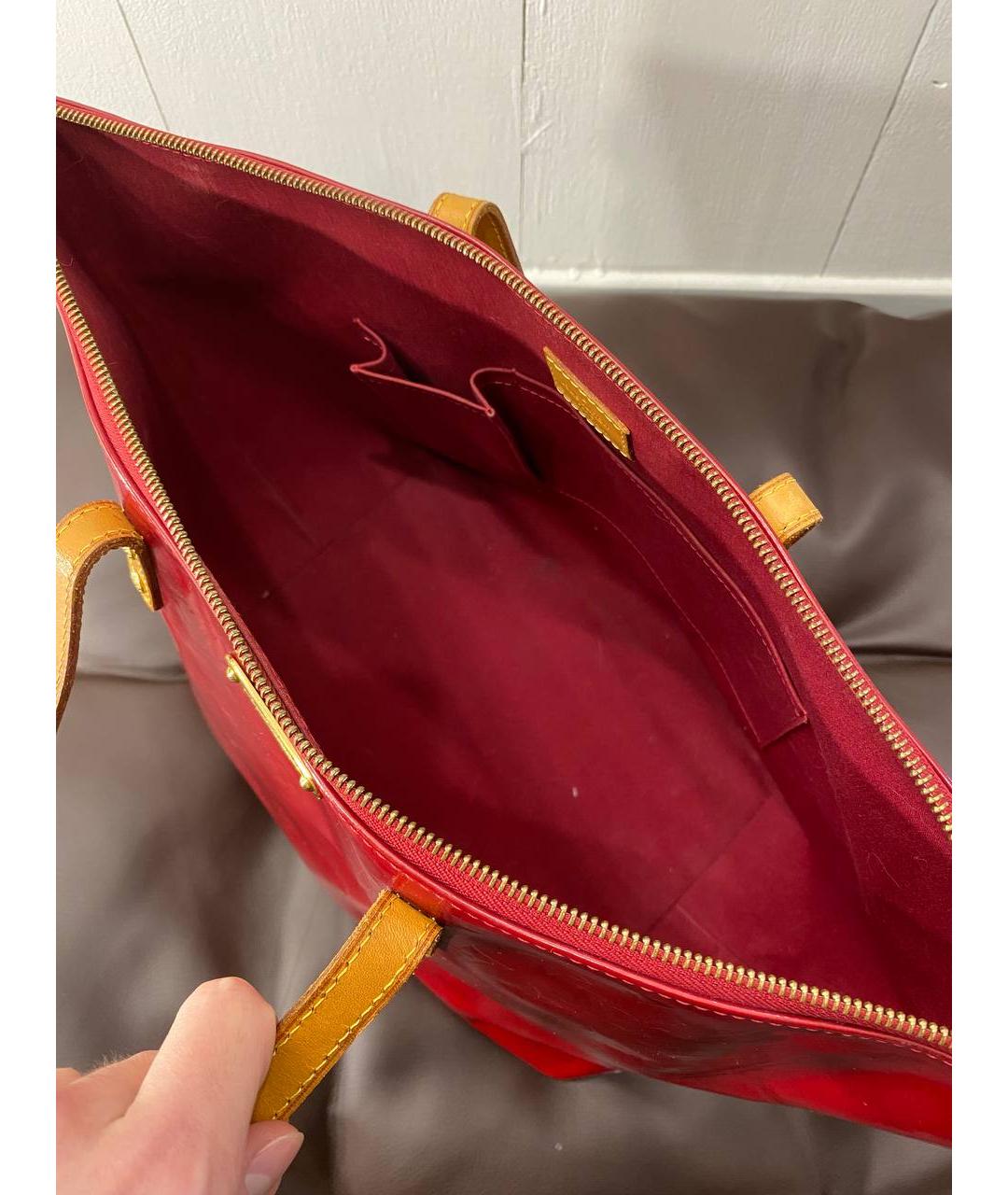 LOUIS VUITTON Красная кожаная сумка тоут, фото 6