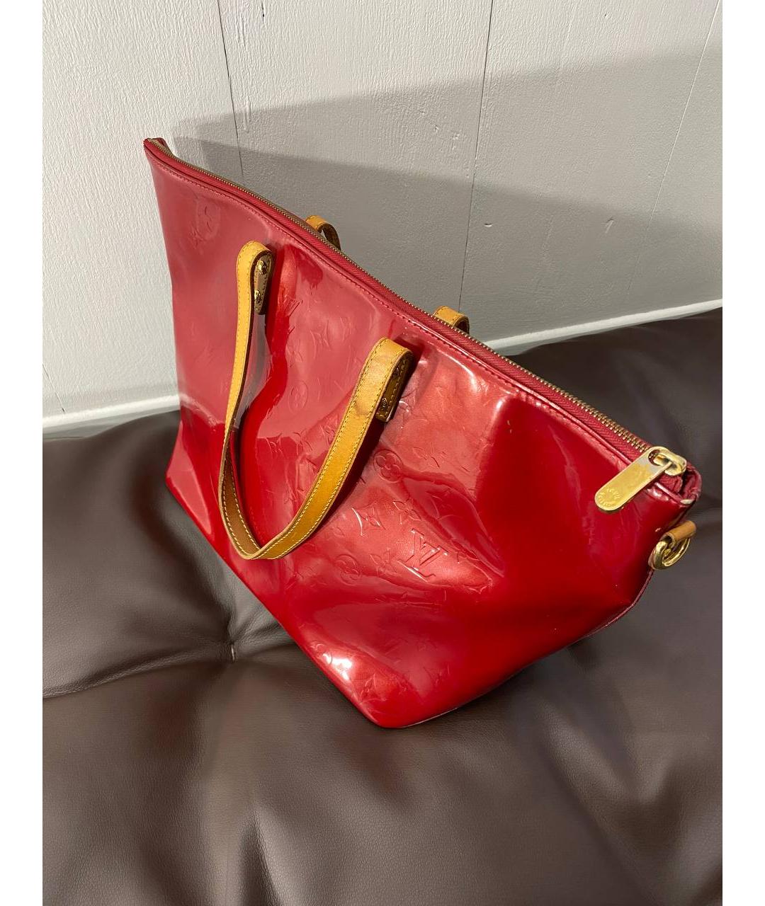 LOUIS VUITTON Красная кожаная сумка тоут, фото 4