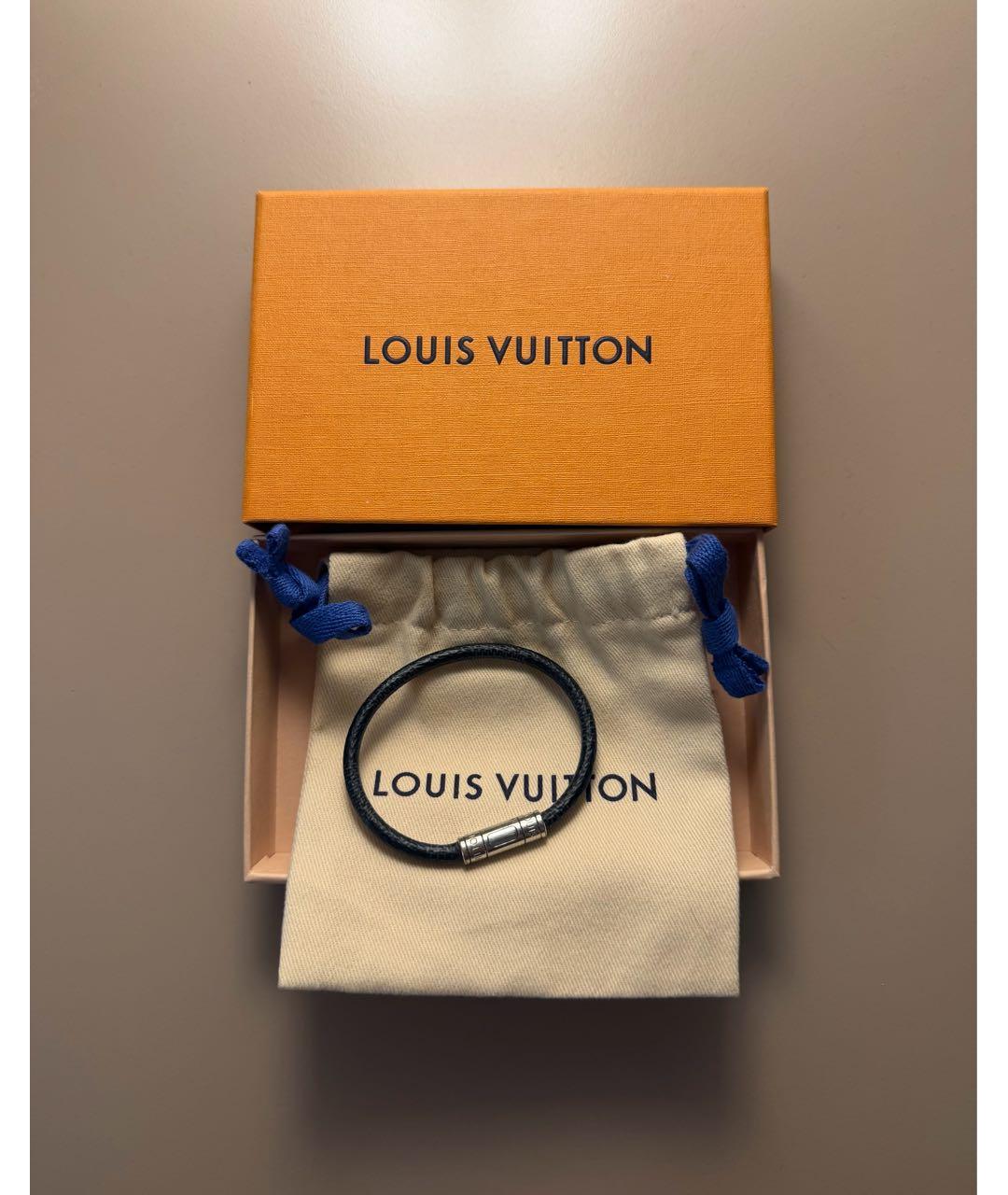 LOUIS VUITTON Черный кожаный браслет, фото 3
