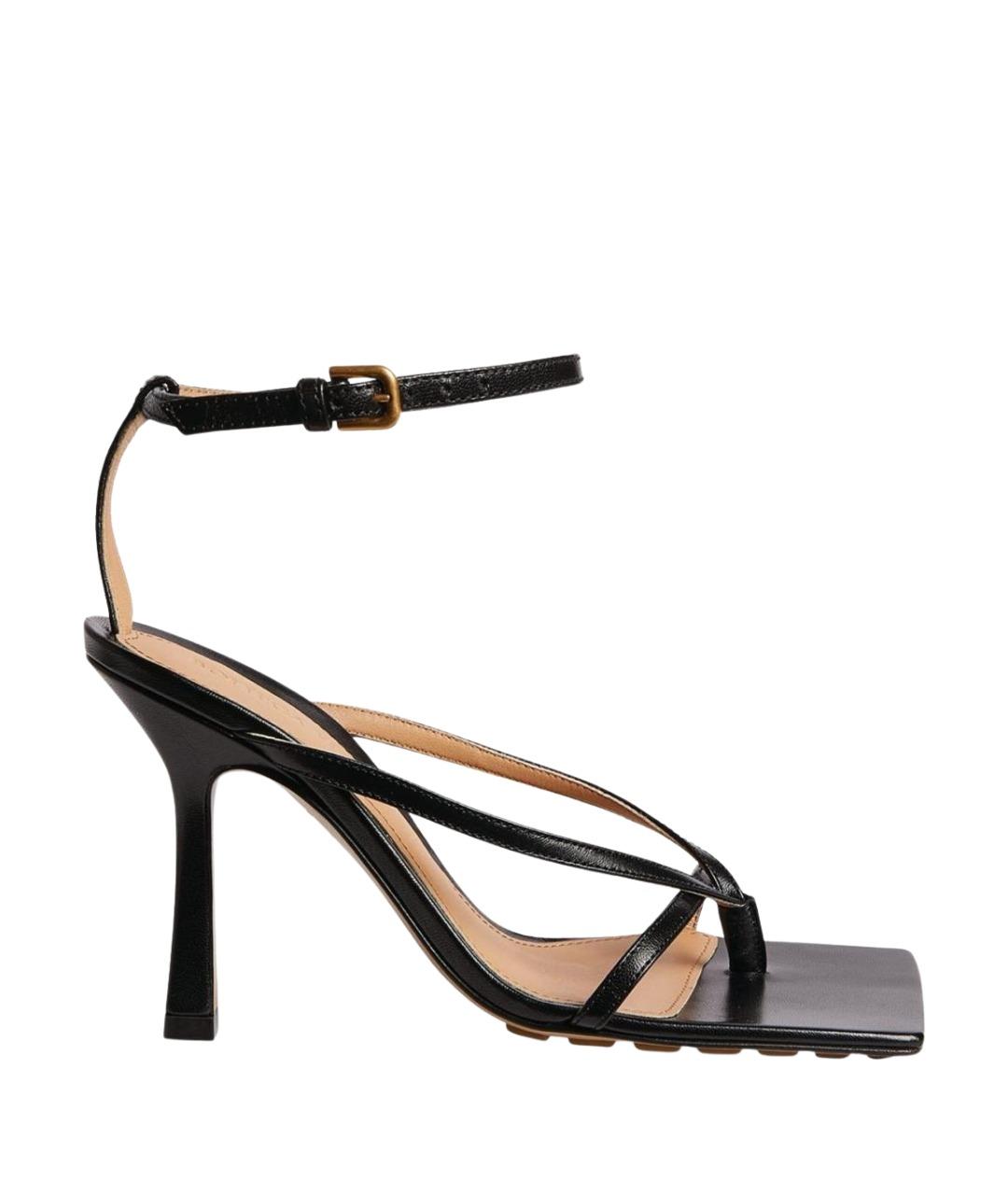 BOTTEGA VENETA Черные кожаные босоножки, фото 1