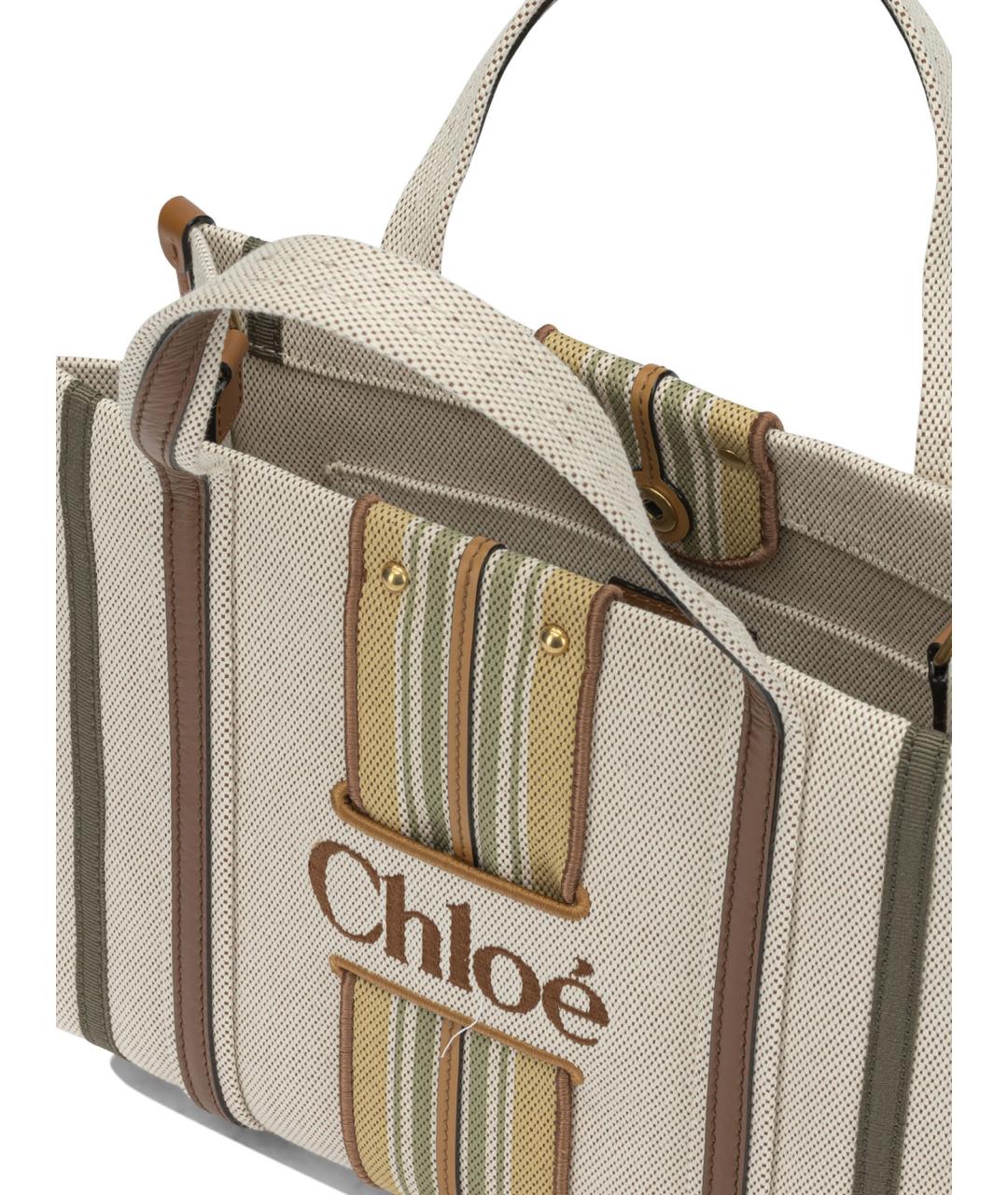 CHLOE Коричневая хлопковая сумка с короткими ручками, фото 5