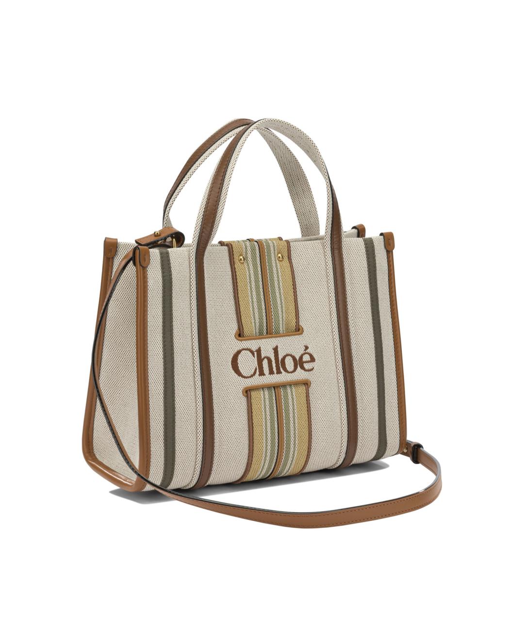 CHLOE Коричневая хлопковая сумка с короткими ручками, фото 2