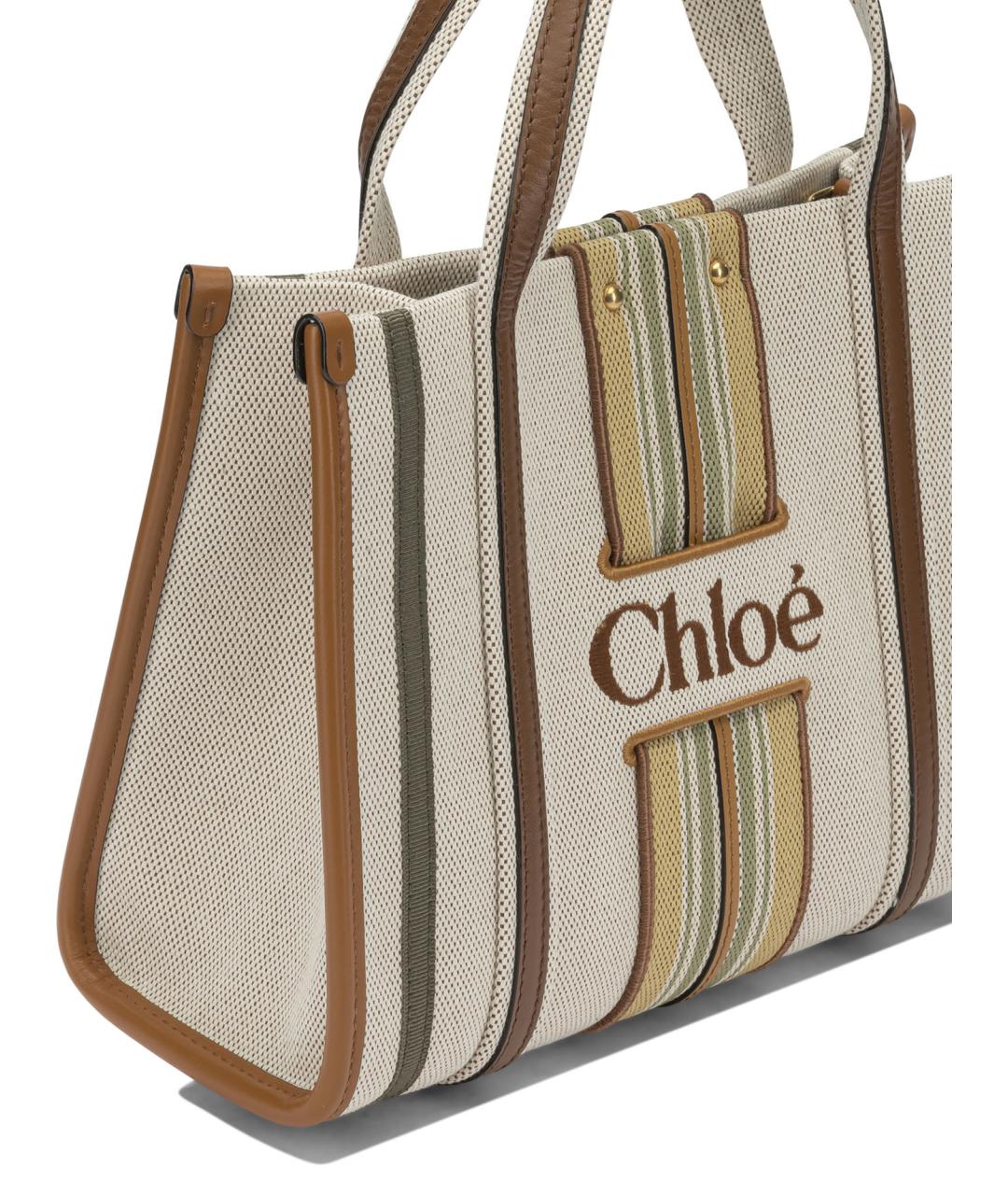CHLOE Коричневая хлопковая сумка с короткими ручками, фото 4