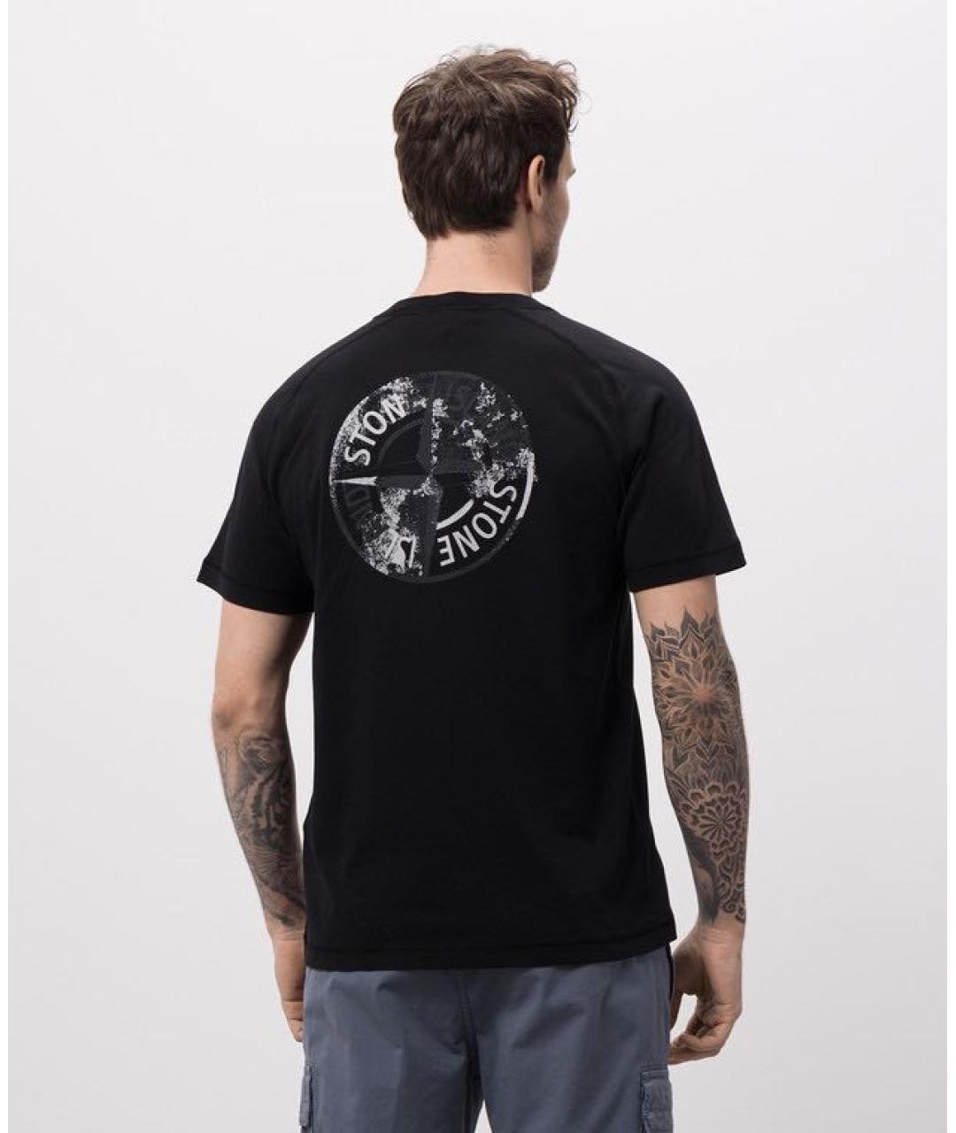 STONE ISLAND Черная хлопковая футболка, фото 3