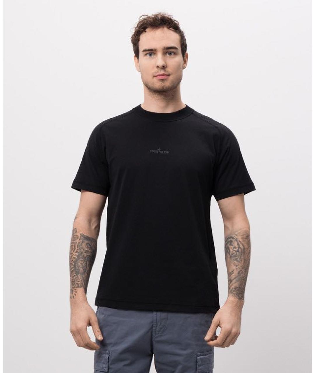 STONE ISLAND Черная хлопковая футболка, фото 2