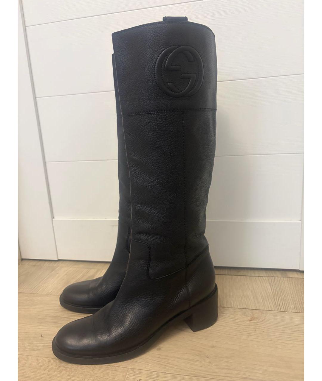 GUCCI Черные кожаные сапоги, фото 3