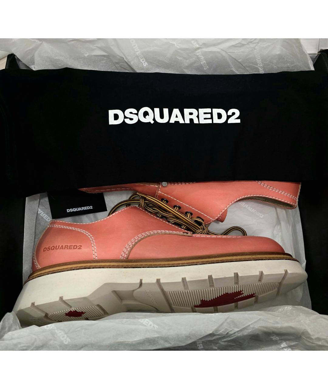 DSQUARED2 Коралловые кожаные низкие ботинки, фото 6
