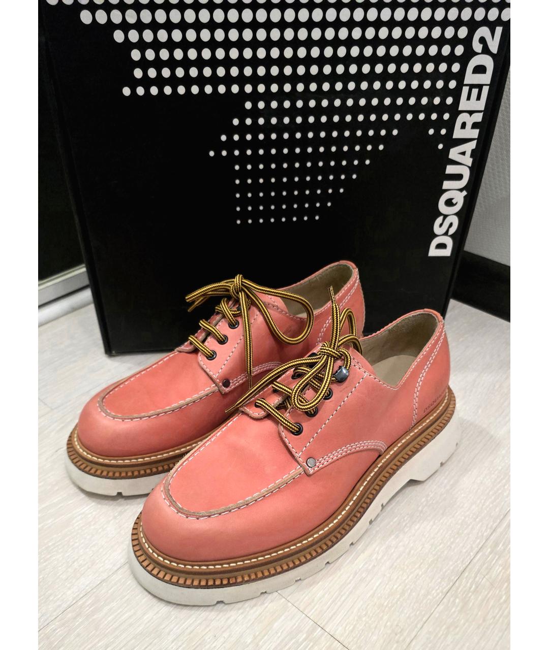 DSQUARED2 Коралловые кожаные низкие ботинки, фото 2