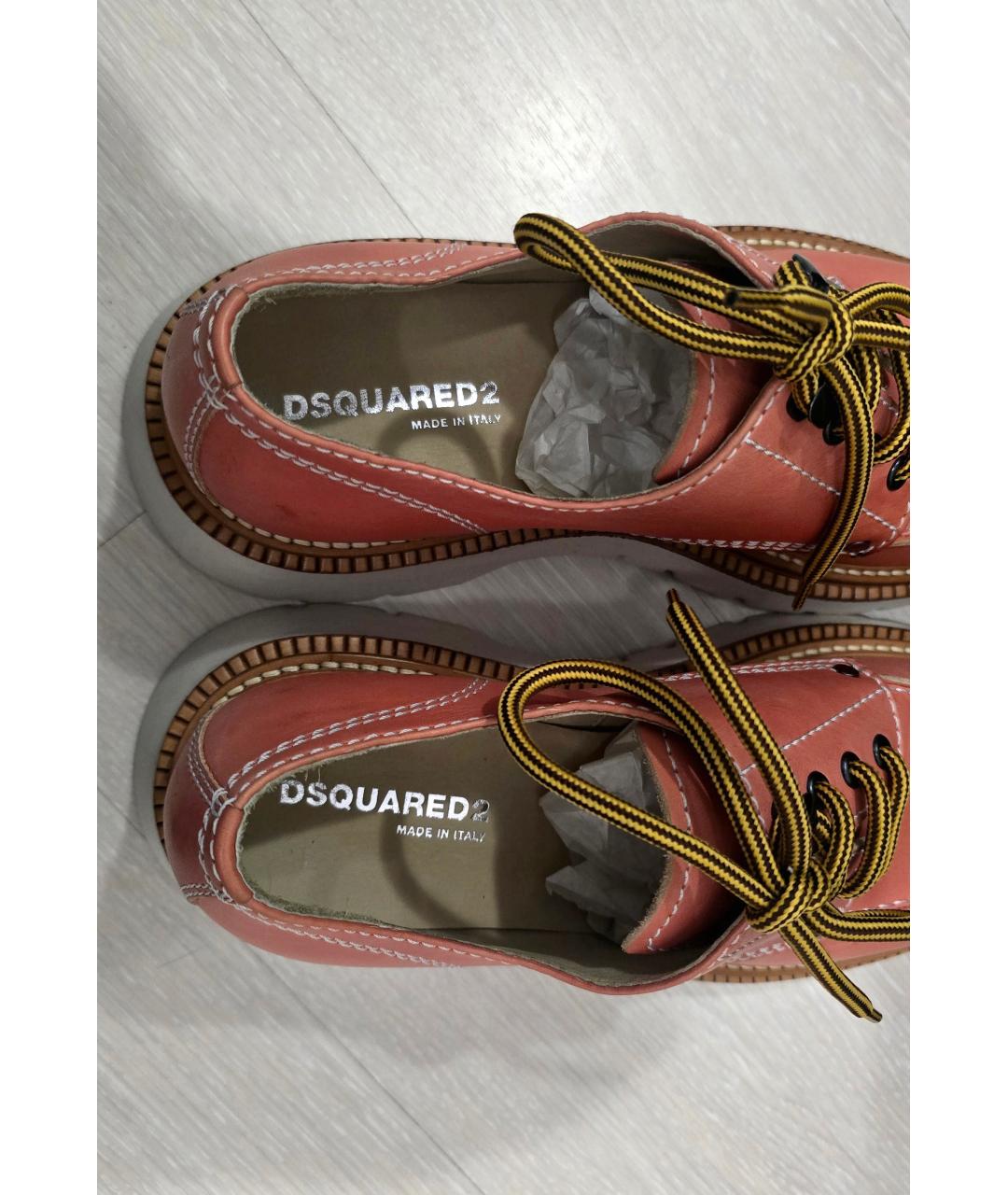 DSQUARED2 Коралловые кожаные низкие ботинки, фото 3
