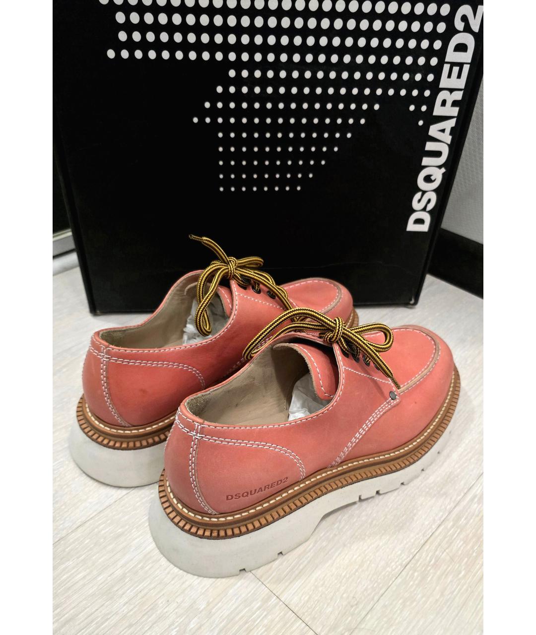DSQUARED2 Коралловые кожаные низкие ботинки, фото 4