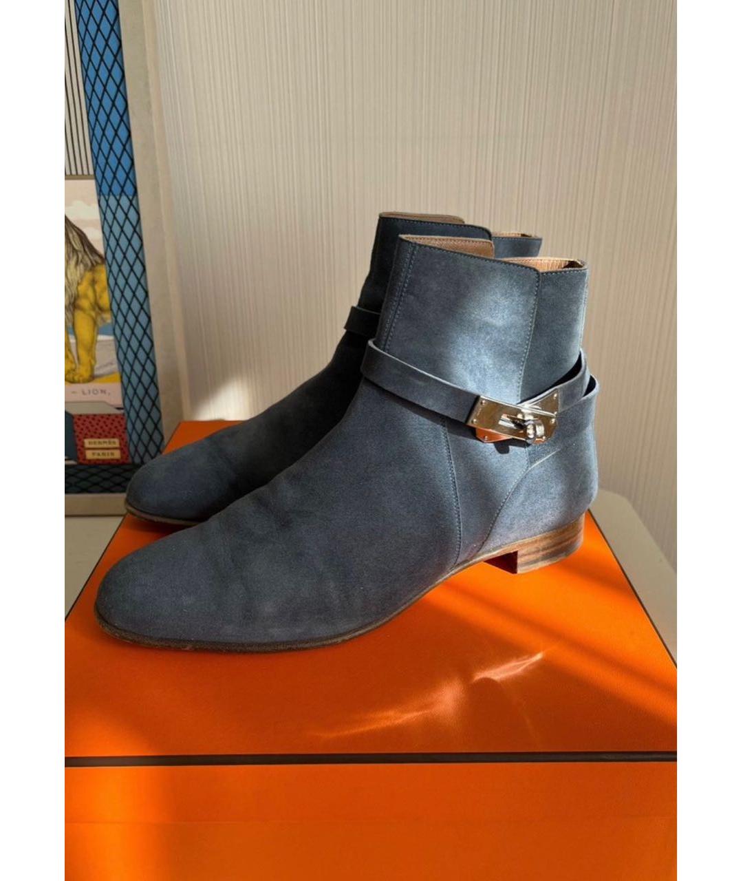 HERMES Синие замшевые полусапоги, фото 2