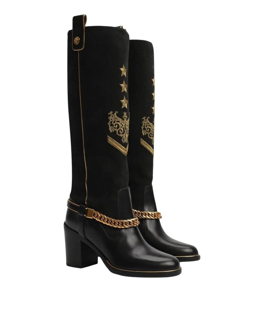 VERSACE Черные кожаные сапоги, фото 1
