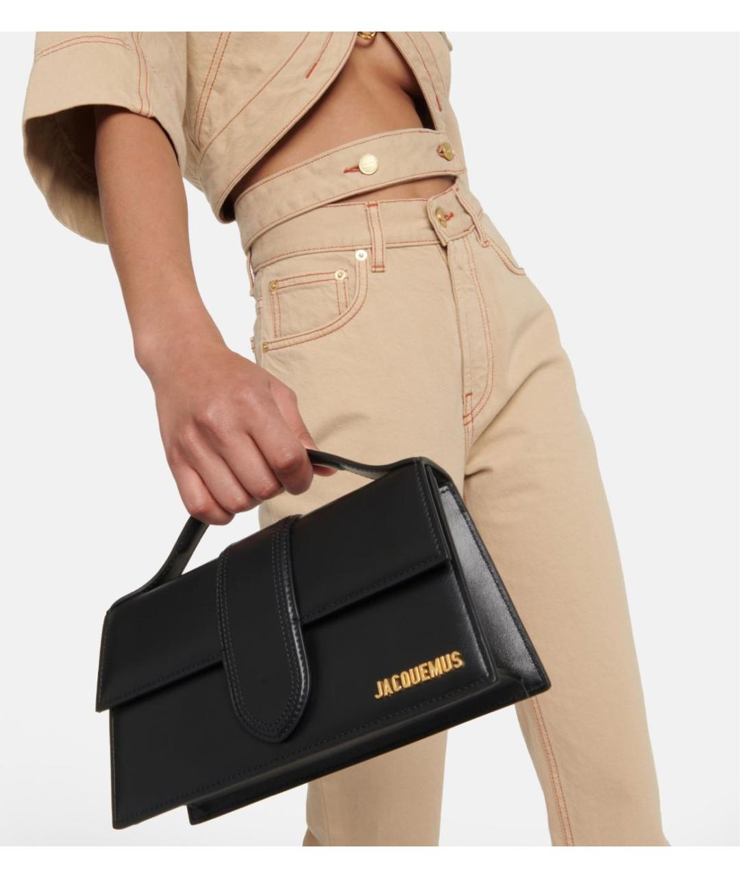 JACQUEMUS Черная кожаная сумка с короткими ручками, фото 5