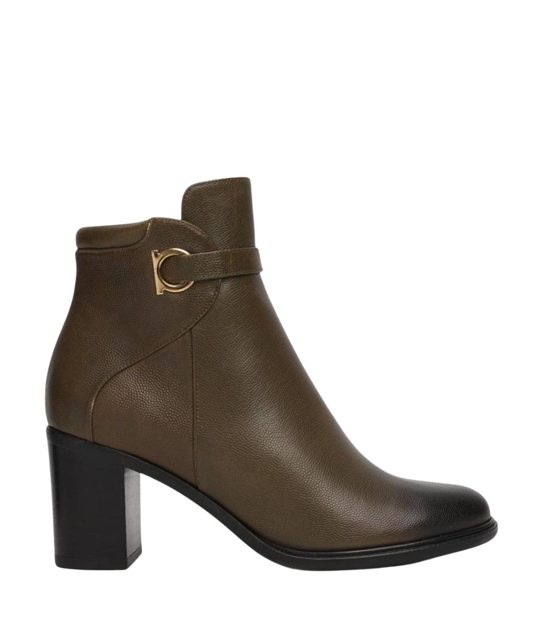 FERRAGAMO Коричневые кожаные ботильоны, фото 1