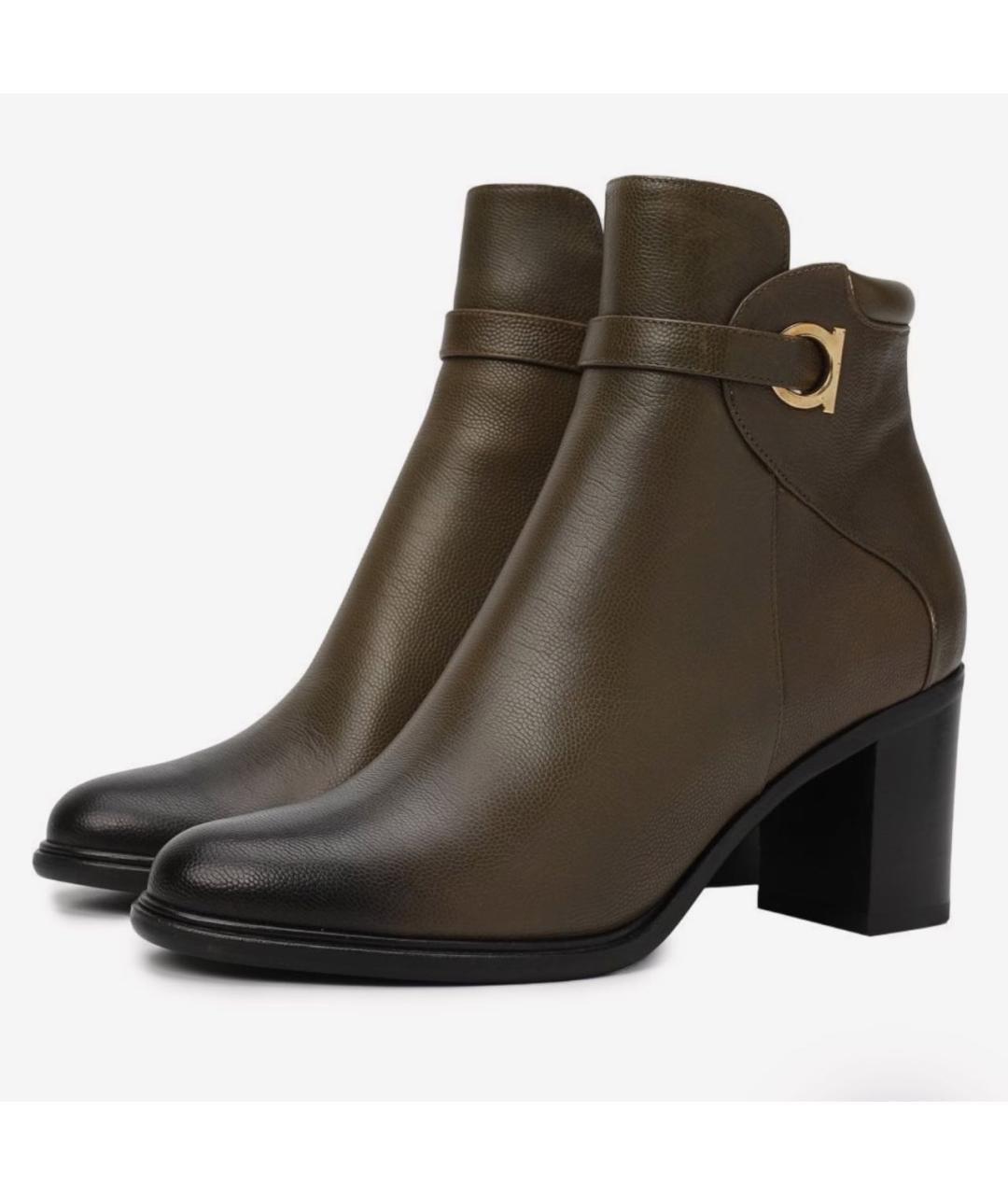 FERRAGAMO Коричневые кожаные ботильоны, фото 2