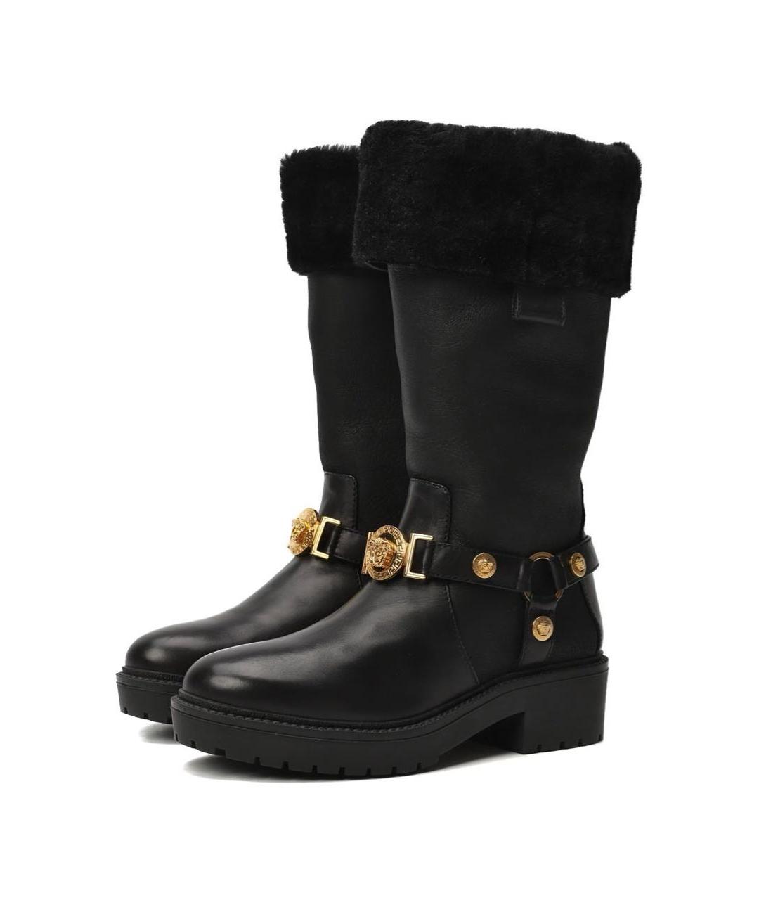 VERSACE Черные кожаные сапоги, фото 2