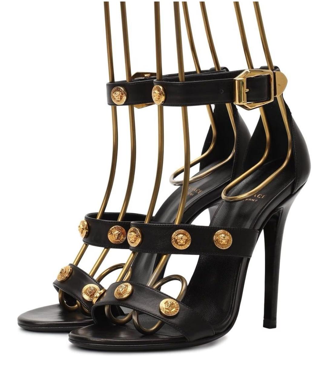 VERSACE Черные кожаные босоножки, фото 2