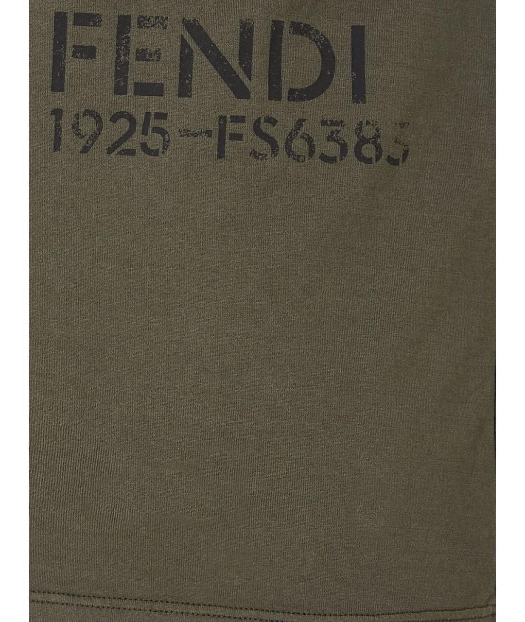 FENDI Хаки хлопковая футболка, фото 4