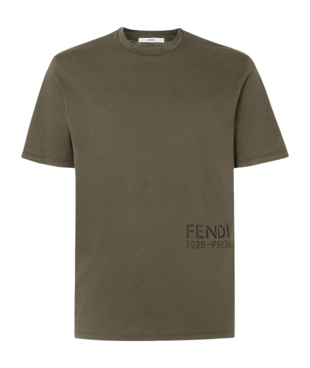FENDI Хаки хлопковая футболка, фото 1