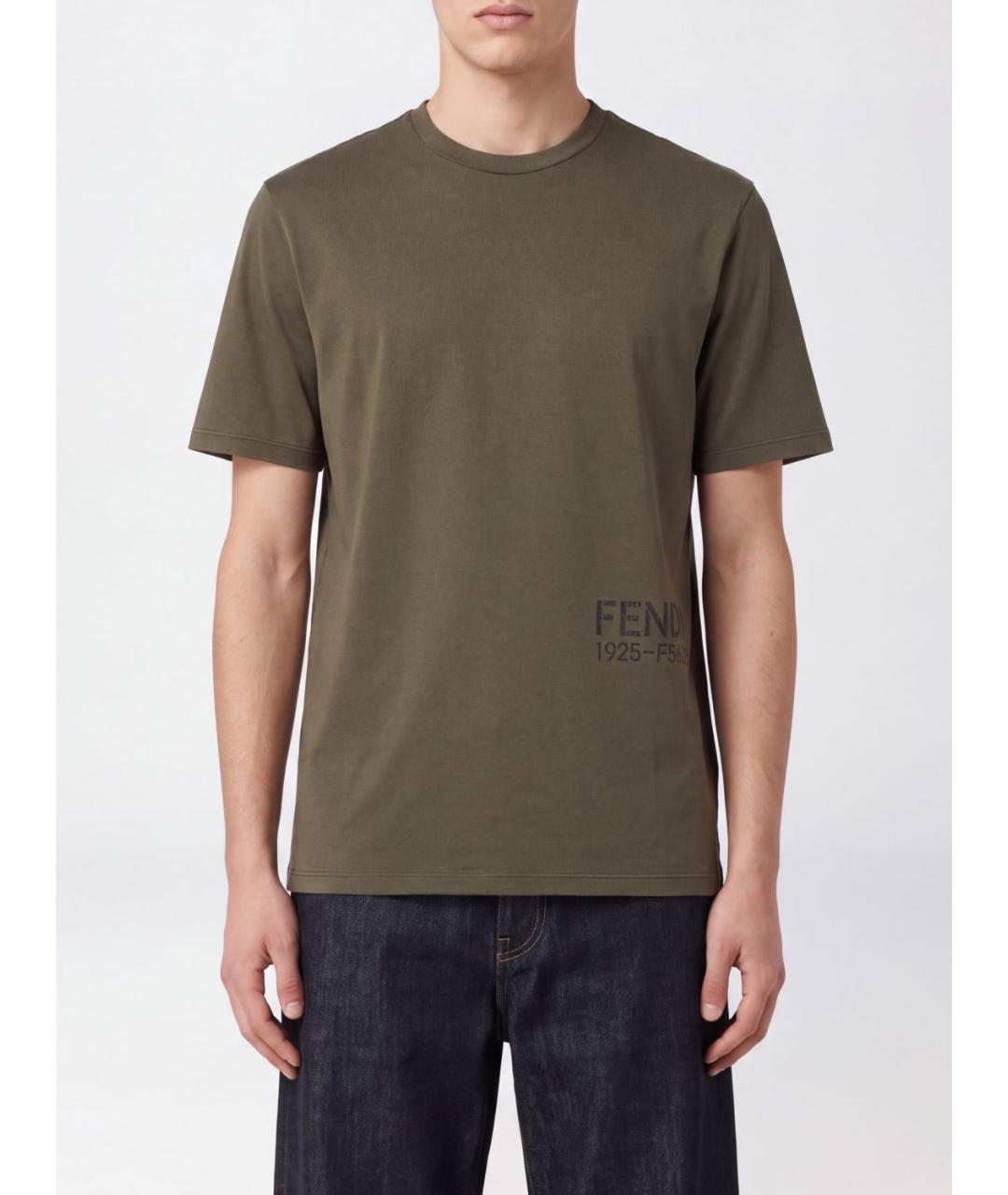 FENDI Хаки хлопковая футболка, фото 2