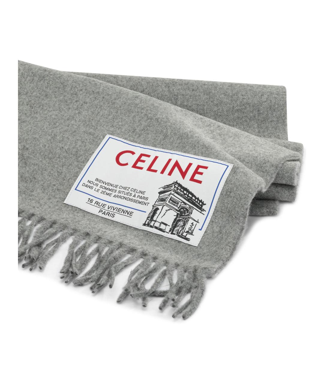 CELINE Серый шерстяной шарф, фото 2