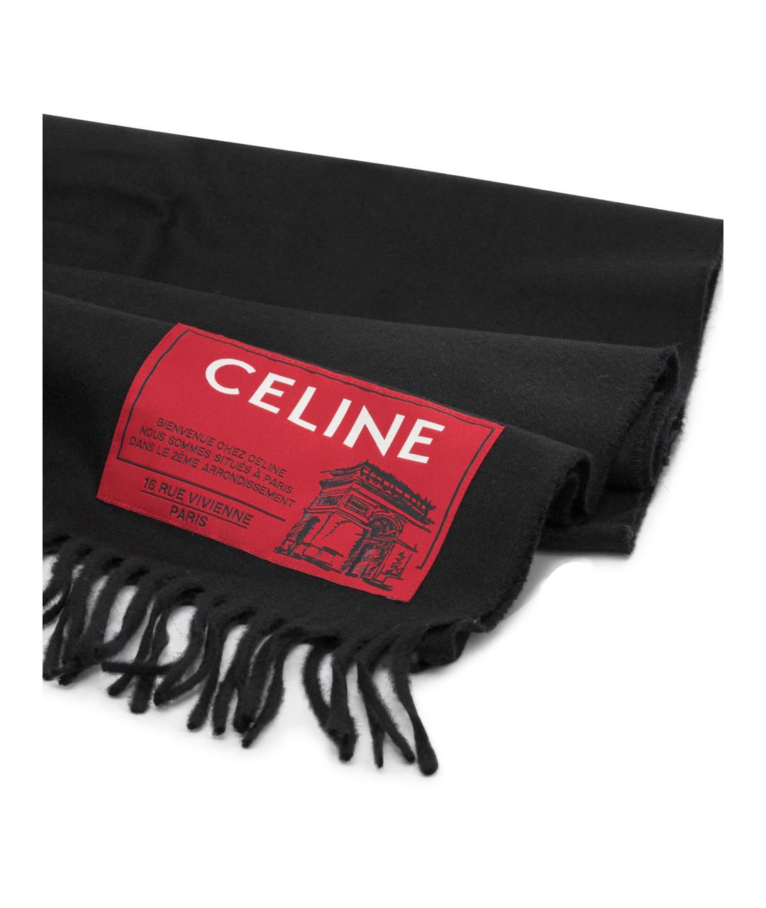 CELINE Черный шерстяной шарф, фото 2