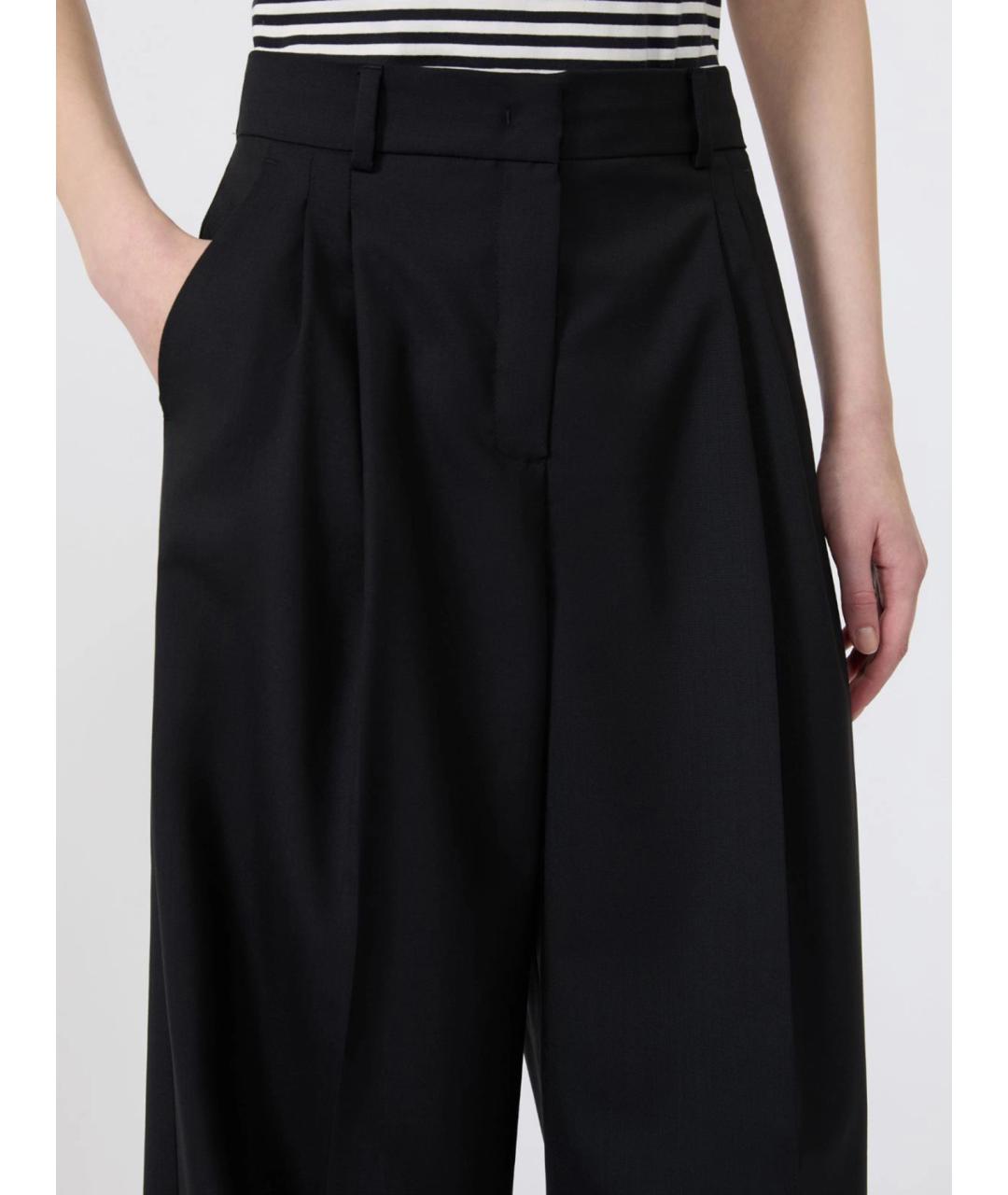 WEEKEND MAX MARA Черные шерстяные брюки широкие, фото 5