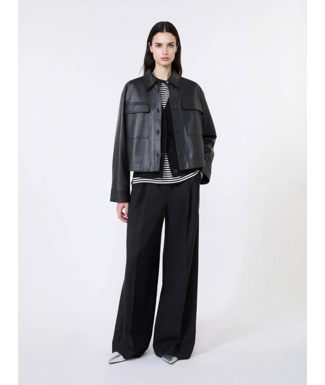 WEEKEND MAX MARA Черные шерстяные брюки широкие, фото 2