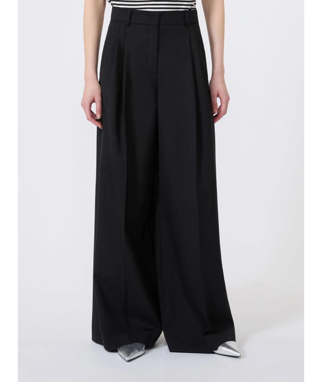 WEEKEND MAX MARA Черные шерстяные брюки широкие, фото 3