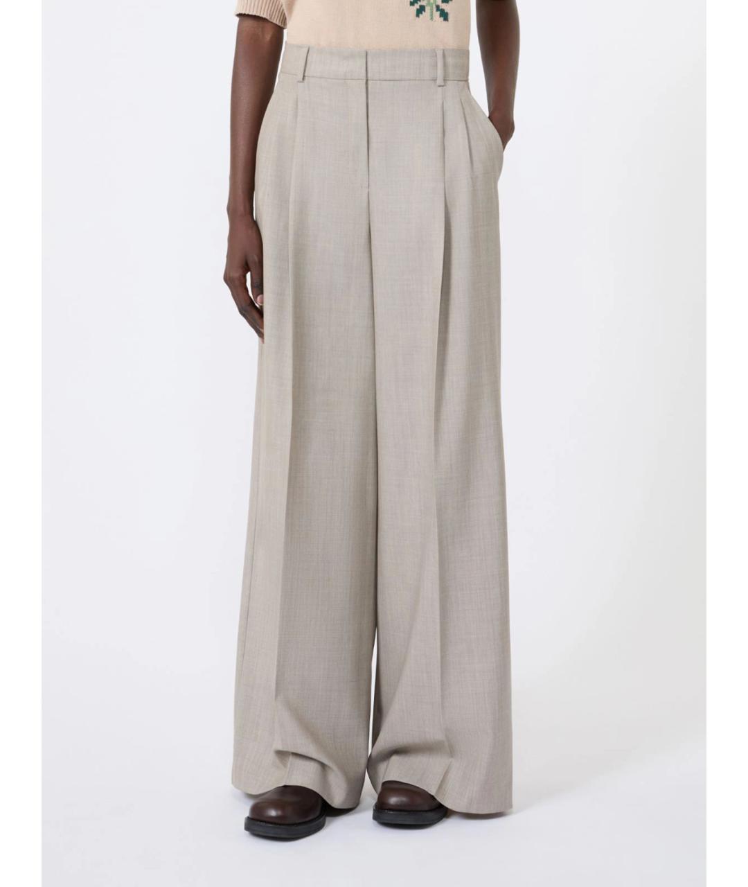 WEEKEND MAX MARA Серые шерстяные брюки широкие, фото 3