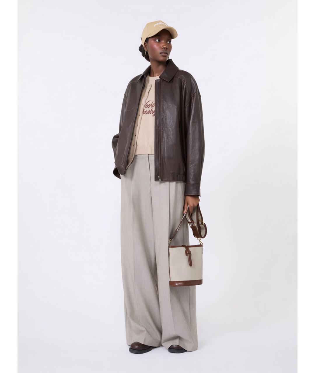 WEEKEND MAX MARA Серые шерстяные брюки широкие, фото 2