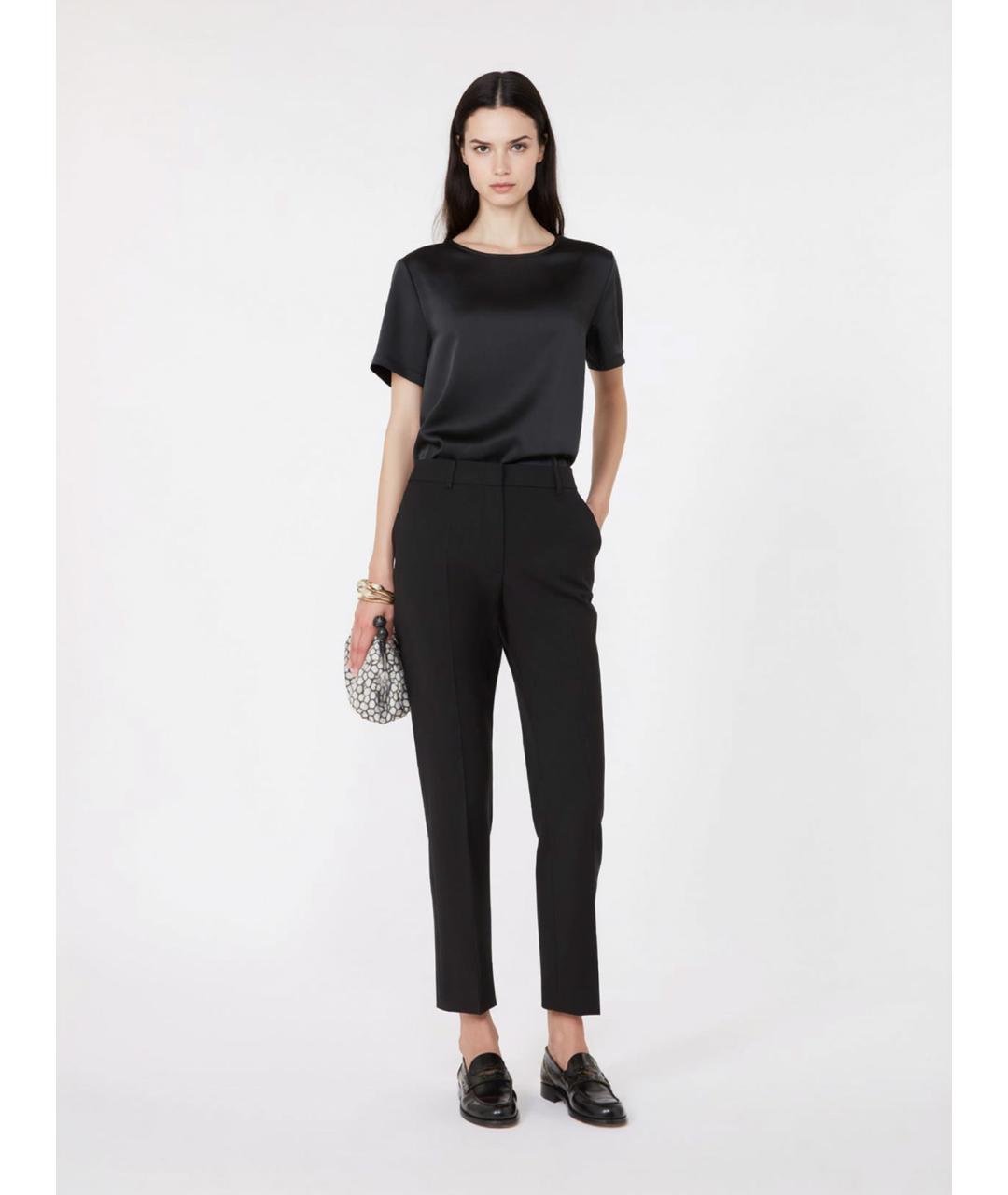 WEEKEND MAX MARA Черные шерстяные прямые брюки, фото 2