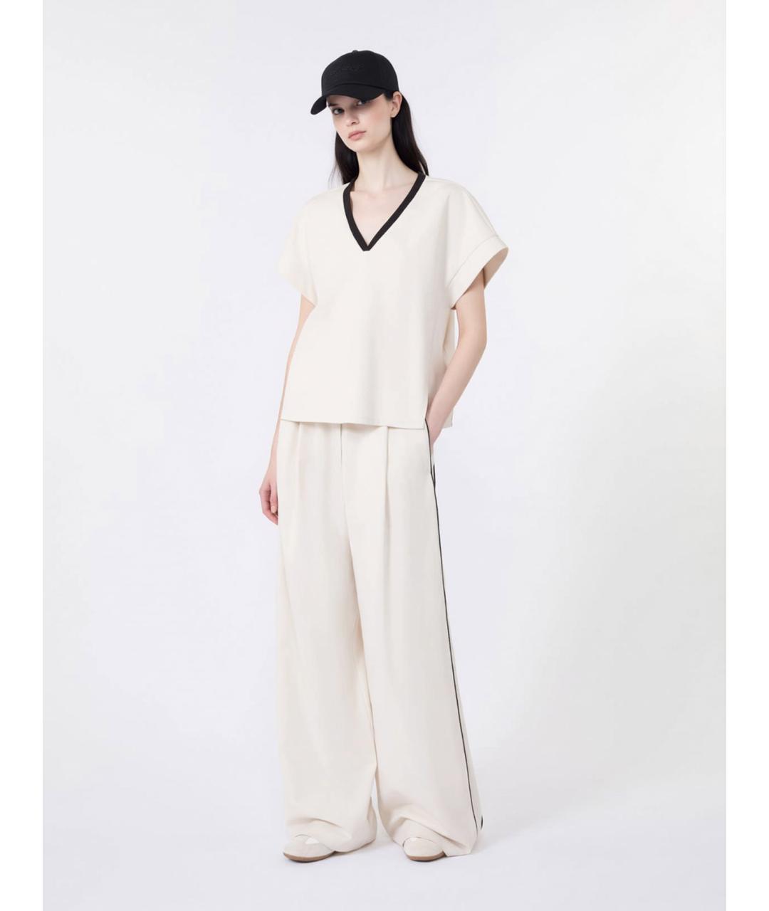 WEEKEND MAX MARA Бежевые хлопковые прямые брюки, фото 2
