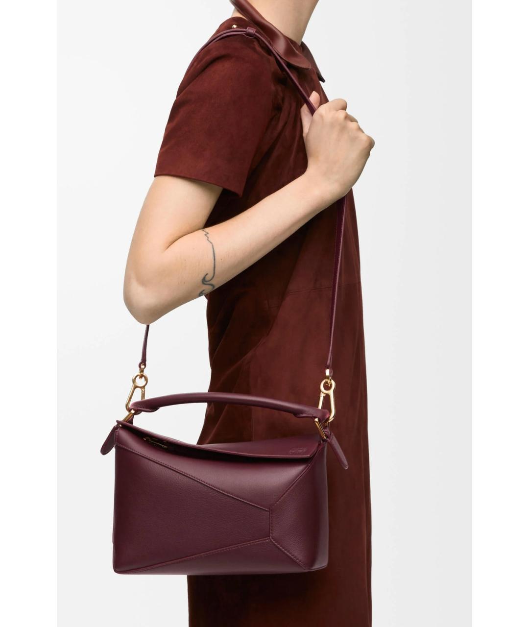 LOEWE Бордовая кожаная сумка через плечо, фото 2