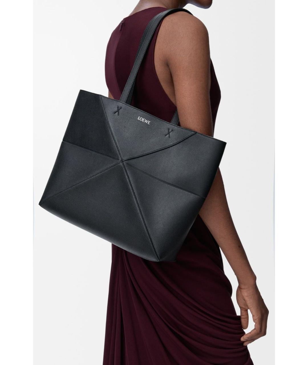 LOEWE Черная кожаная сумка тоут, фото 2